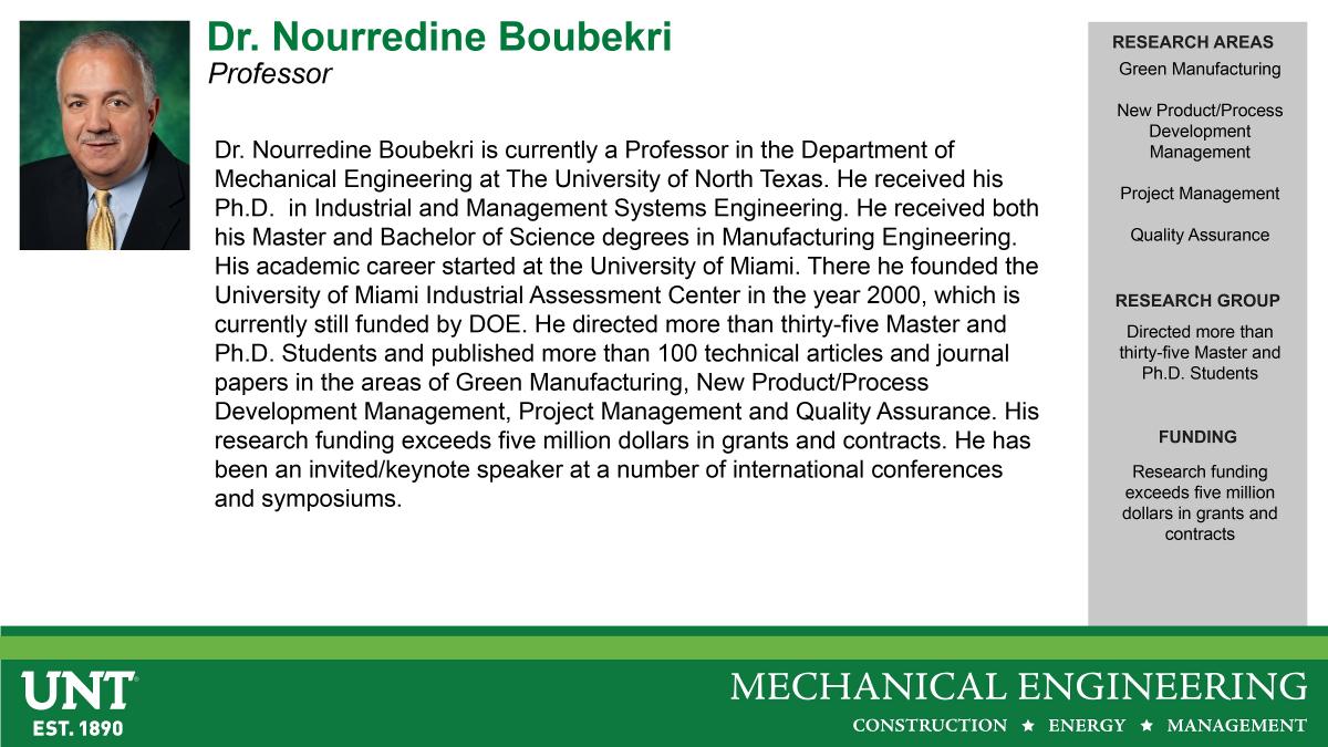 Dr. Nourredine Boubekri Research